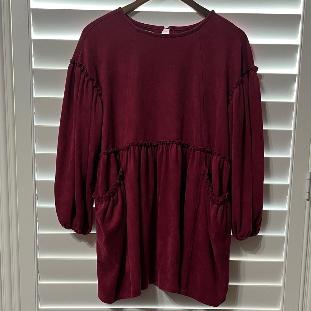 Velvet Burgundy Women's Dress with Pockets